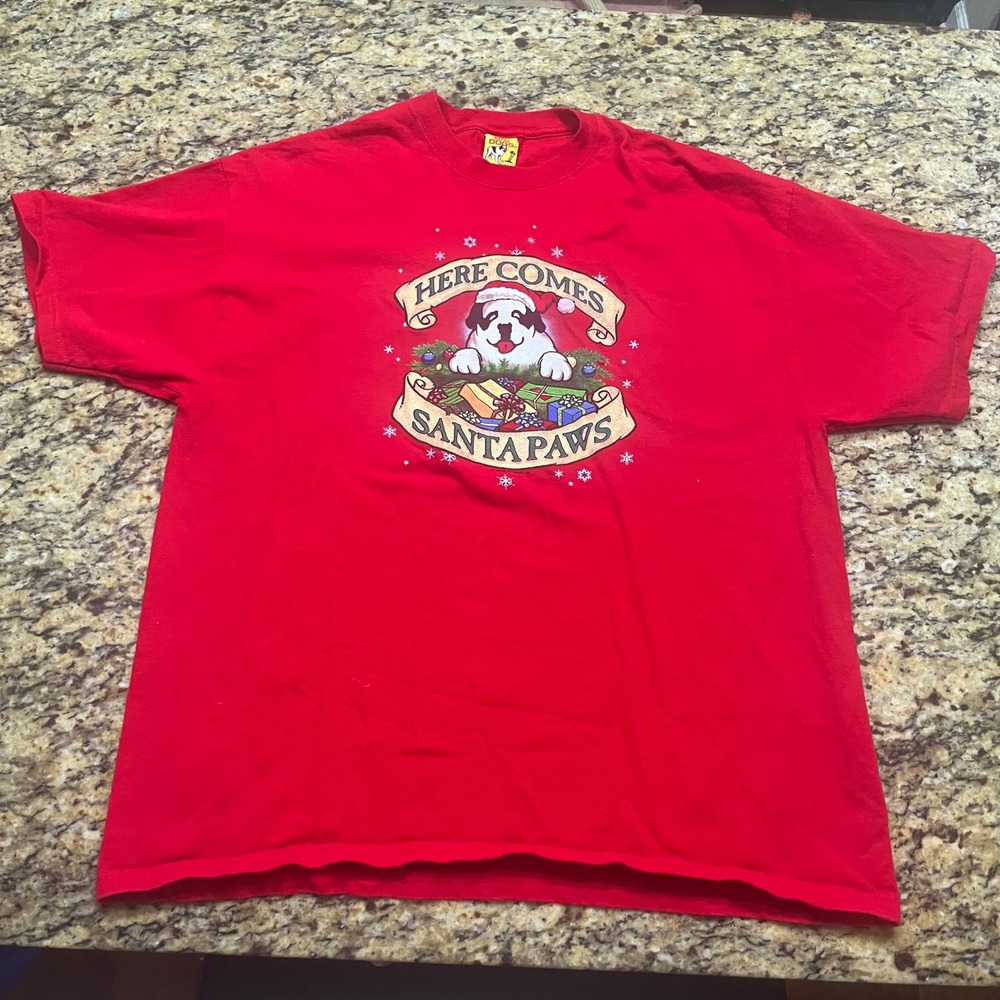 Vintage Big Dogs Santa Paws Christmas T Shirt Mens XL Red Tee 2005 Holiday